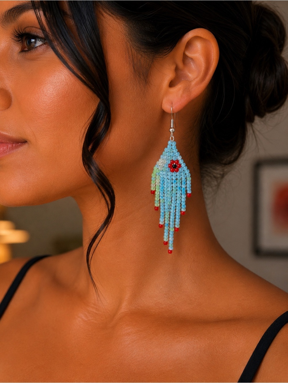 Blue & Green Floral Beaded Earrings